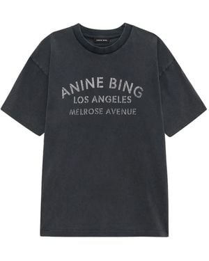 Anine Bing Melrose Stencil-Print Cotton T-Shirt - Blue