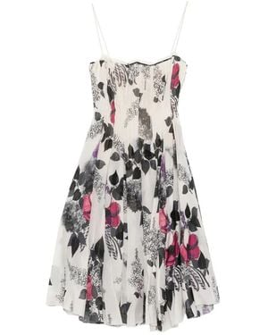 Roberto Cavalli Floral-Print Bustier Midi Dress - White