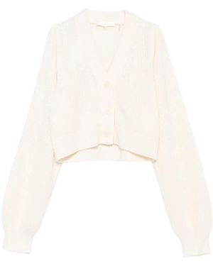 LoveShackFancy Cardigan A Coste Con Scollo A V - Bianco