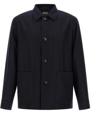 ZEGNA ウール シャツジャケット - ブルー