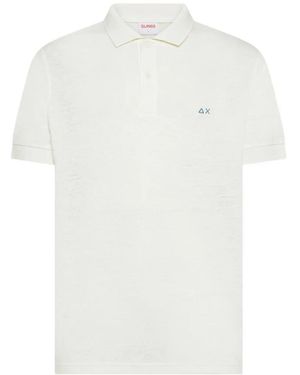 Sun 68 Polo En Lin À Logo Brodé - White