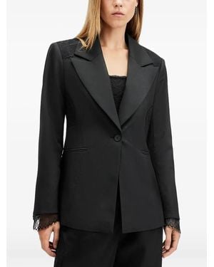 AllSaints Lacey lace-insert single-breasted blazer - Negro
