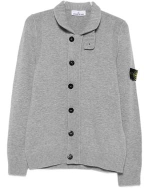 Stone Island Logo-Patch Button-Up Sweater - Gray