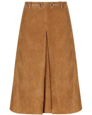 Gucci Suede Belt Midi Skirt - Natural