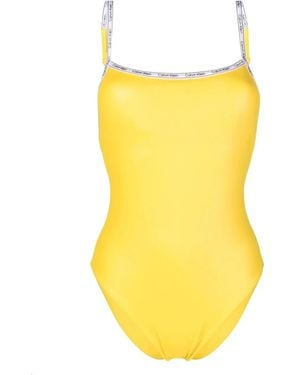 Calvin Klein Logo-Print Strap Swimsuit - Yellow
