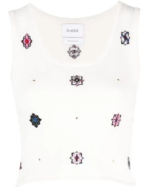 Barrie Floral-Motif Cropped Knitted Top - White
