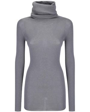 Rick Owens Ls Tube Ribbed-Knit Roll-Neck Jumper - Grey