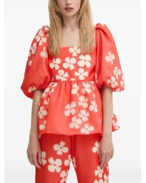Stine Goya Square-Neck Floral-Pattern Blouse - Red