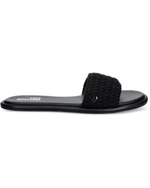 Love Moschino Woven Heart-Plaque Slides - White