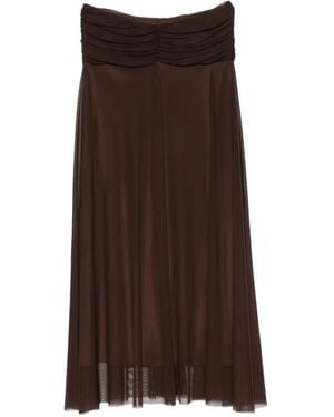 Twinset Ruched-Waist Mesh Skirt - Brown