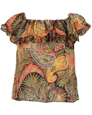 Etro Ruffled Paisley-Print Top - Brown