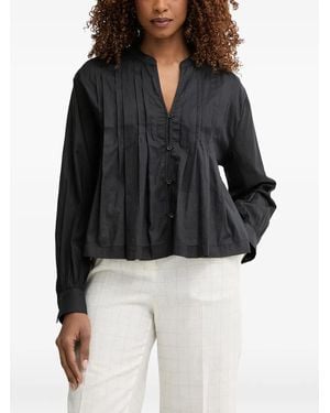 Benetton Pleated Long-Sleeve Blouse - Black