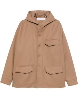 ih nom uh nit Hooded Flap-Pocket Coat - Natural
