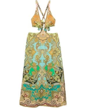 ALÉMAIS Paisley-Print Cut-Out Dress - Green