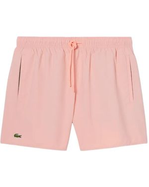Lacoste Logo-Patch Drawstring Swim Shorts - Pink