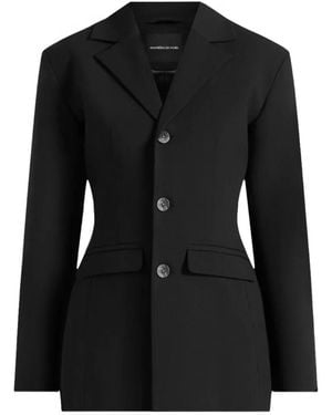 Manière De Voir Claire Wide Shoulder Cinch Waist Blazer - Black