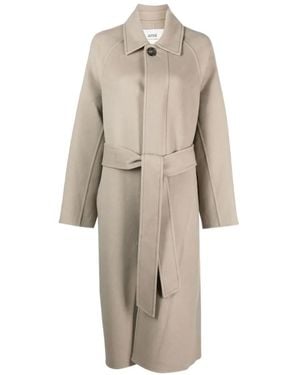 Ami Paris Belted Raglan-Sleeve Coat - Natural