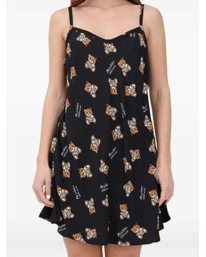 Moschino Teddy-print Slip Mini Day Dress - ブラック