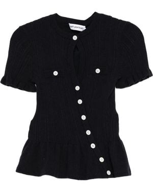 Self-Portrait Ruffled Button Top - Black