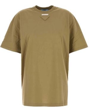 Prada Triangle-Plaque Cotton T-Shirt - Green