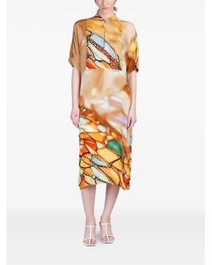 Yavi Vestido Midi Con Estampado Gráfico - Blanco