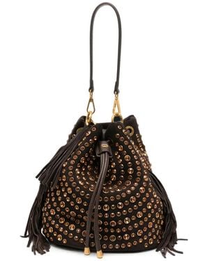 La Carrie Andromeda Studded Fringed Bucket Bag - Brown
