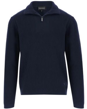 Emporio Armani Half-Zip Ribbed-Knit Jumper - Blue