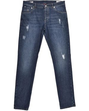 Brunello Cucinelli ロゴパッチ ダメージ ジーンズ - ブルー