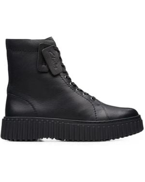 Clarks Torhill Rise Leather Boots - Black