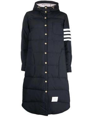 Thom Browne Four-Bar Hooded Coat - Blue