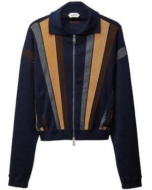 Versace Intarsia Wool & Leather Patchwork Zip Jacket - Blue