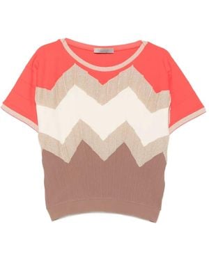 D.exterior Chevron Short-Sleeve Ribbed T-Shirt - Pink