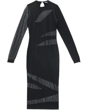 Just Cavalli Mesh-Insert Long-Sleeve Midi Dress - Black