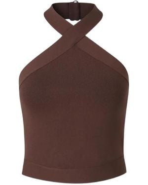 Cult Gaia Cross-Neck Ribbed Top - Brown