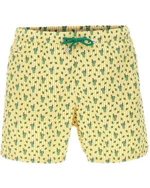 MC2 Saint Barth Mojito-Print Striped Swim Shorts - Yellow