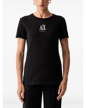 ARMANI EXCHANGE Logo-Embroidered T-Shirt - Black