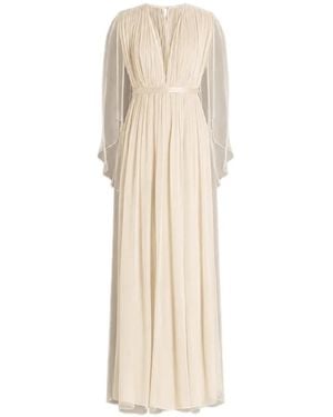 Alberta Ferretti Robe Longue En Soie À Design Plissée - Natural