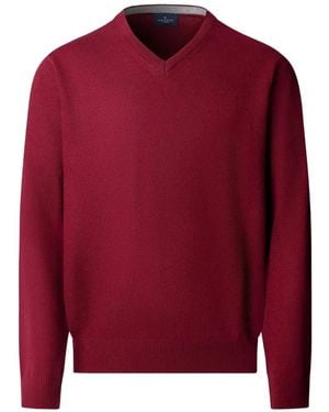 Hackett V-Neck Elbow-Patch Jumper - Red