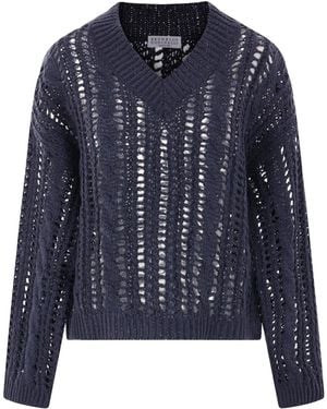Brunello Cucinelli Maglione Traforato - Blu