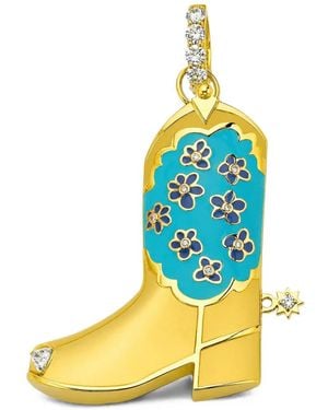 Buddha Mama Cowgirl Boot Diamond Pendant - Blue