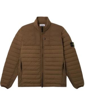 Stone Island Logo-Patch Quilted Jacket - Brown