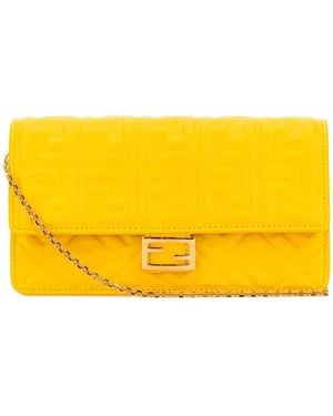 Fendi Baguette Embossed Leather Tote Bag - Yellow