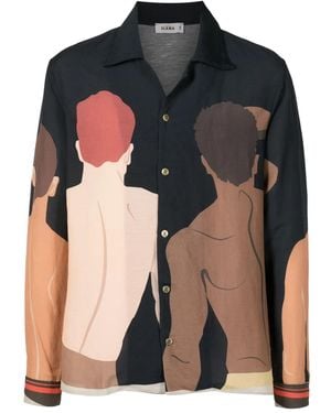 Amir Slama Graphic-Print Long-Sleeved Shirt - Black