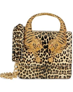 Roberto Cavalli Medium Roar Leopard-Print Tiger-Plaque Tote Bag - Metallic