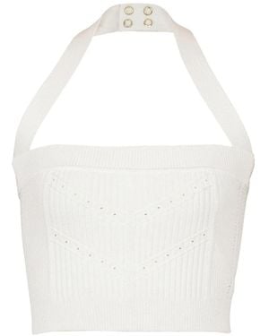 Balmain Top Crop Con Scollo All'Americana - Bianco