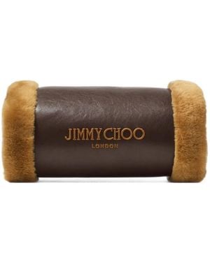 Jimmy Choo Shearling-Trim Leather Hand Warmer Bag - Brown
