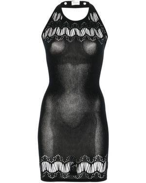 Saint Laurent Laser-Cut Halter Bodycon Mini Dress - Black