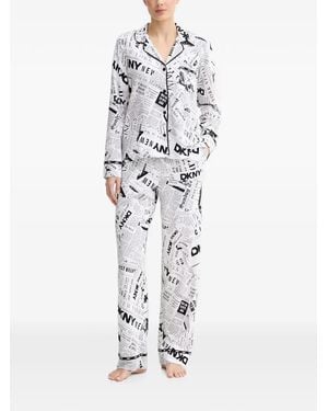 DKNY Newspaper-Print Pajama Set - White