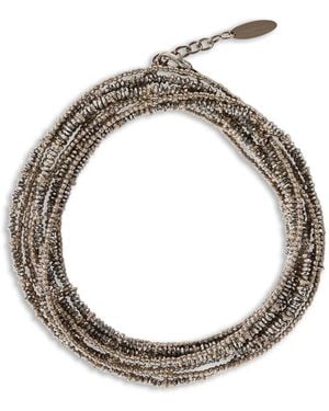 Brunello Cucinelli Hematite And Sterling Wrap Bracelet - Metallic