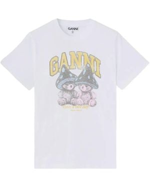 Ganni Camiseta Con Motivo Mushroom Teddy - Blanco